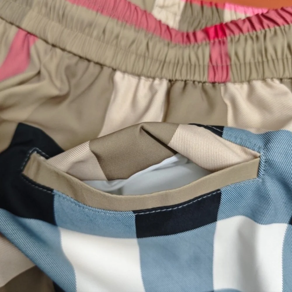 Men's Checkered Shorts - Pink, Beige, and Blue. New Size L